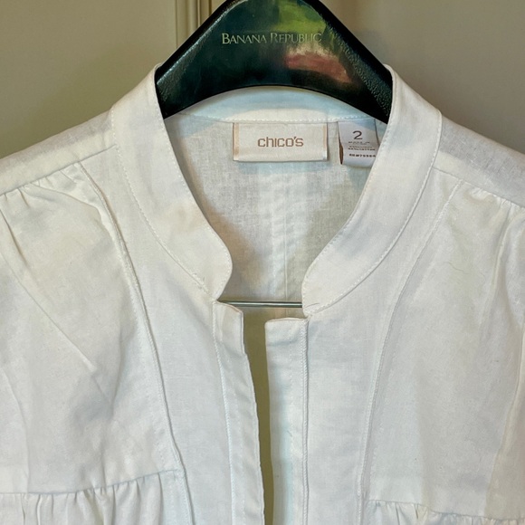 Chico's Jacket 2 Linen Blend White Ruffle Pockets Timeless Classic Casual - Picture 3 of 6